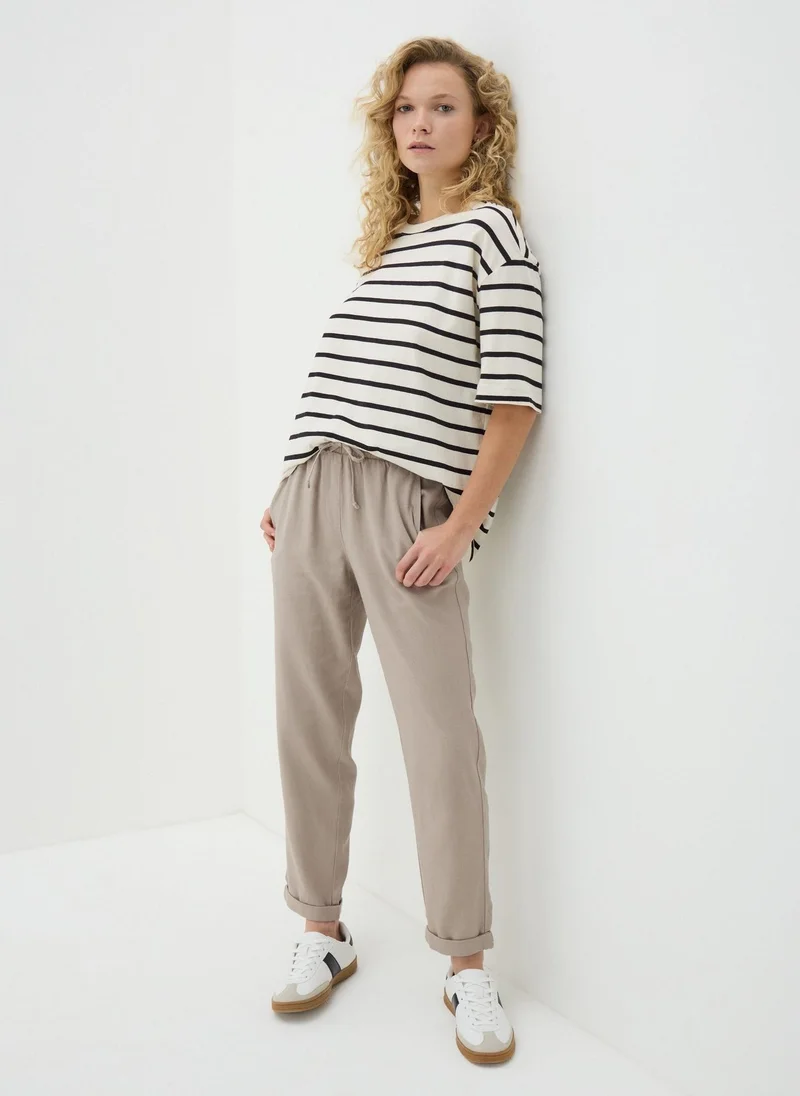 Matalan Taupe Linen Blend Tapered Trousers