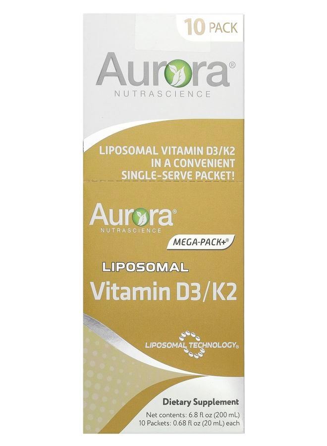 Aurora Nutrascience Liposomal Vitamin D3/K2 10 Packets 0.68 fl oz (20 ml) Each - Image 1