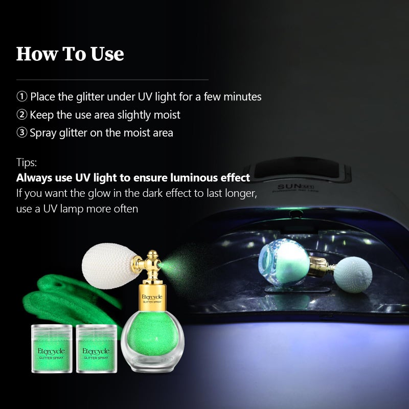 Etercycle Body Glitter Spray, Glow in The Dark Party Supplies Hair Glitter, Extra Fine Face Shimmer Powder UV Black Light Sparkly Glitter Gifts for Glow Party Halloween Easter Rave Accessories Makeup - Image 5
