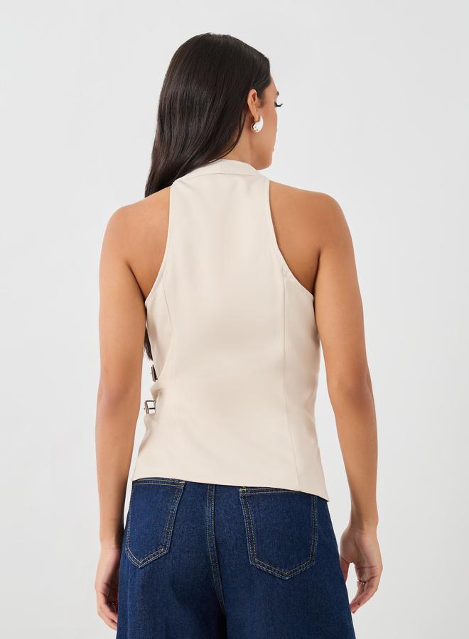 Styli V Neck Waistcoat With Faux Leather Double Belting Detail - Image 4