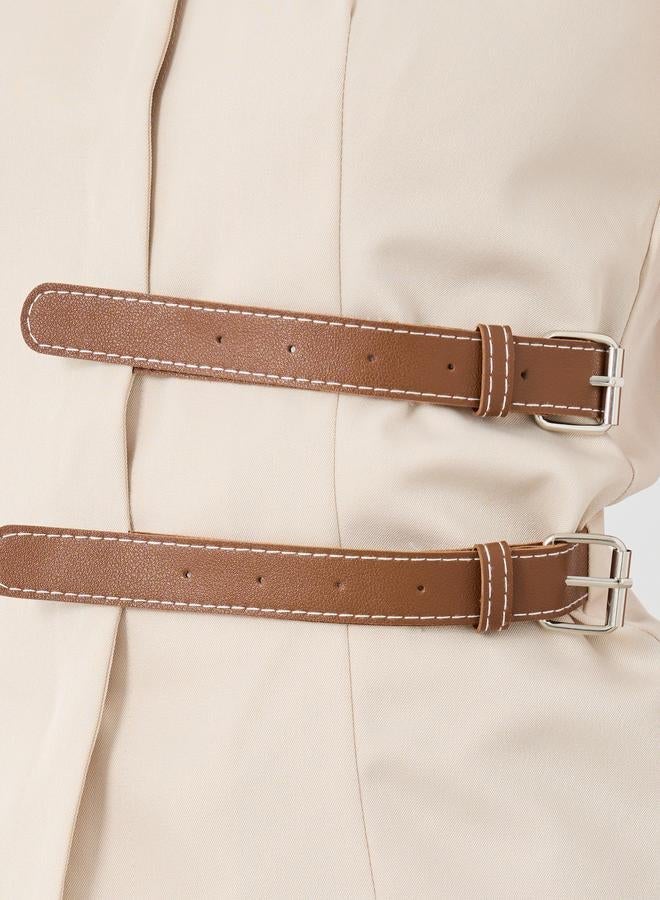 Styli V Neck Waistcoat With Faux Leather Double Belting Detail - Image 3