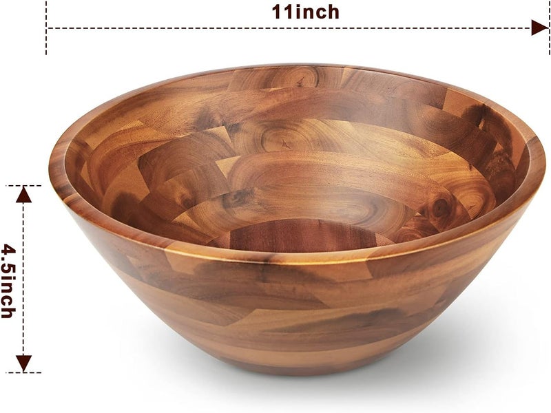 AIDEA Acacia Wood Serving Bowl for Fruits or Salads, 11" Diameter x 4.5" Height, Wooden Single Salad Bowl - Image 2