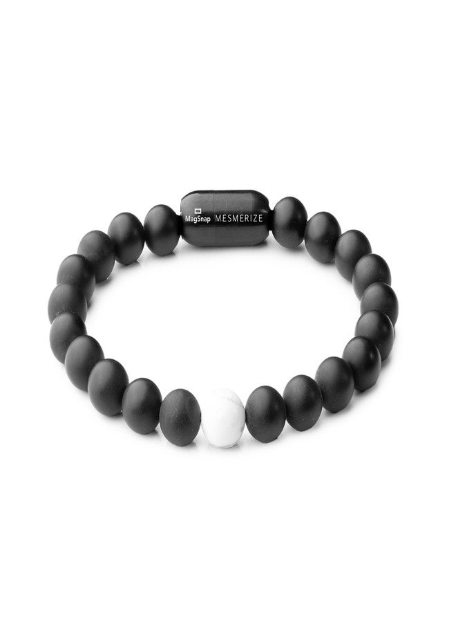 Mesmerize Howlite and Onyx Bracelet Collection For Men and Women | Original Certified Natural Stones with Unisex Design | 8 mm size beads (Magsnap, XL) - Image 1