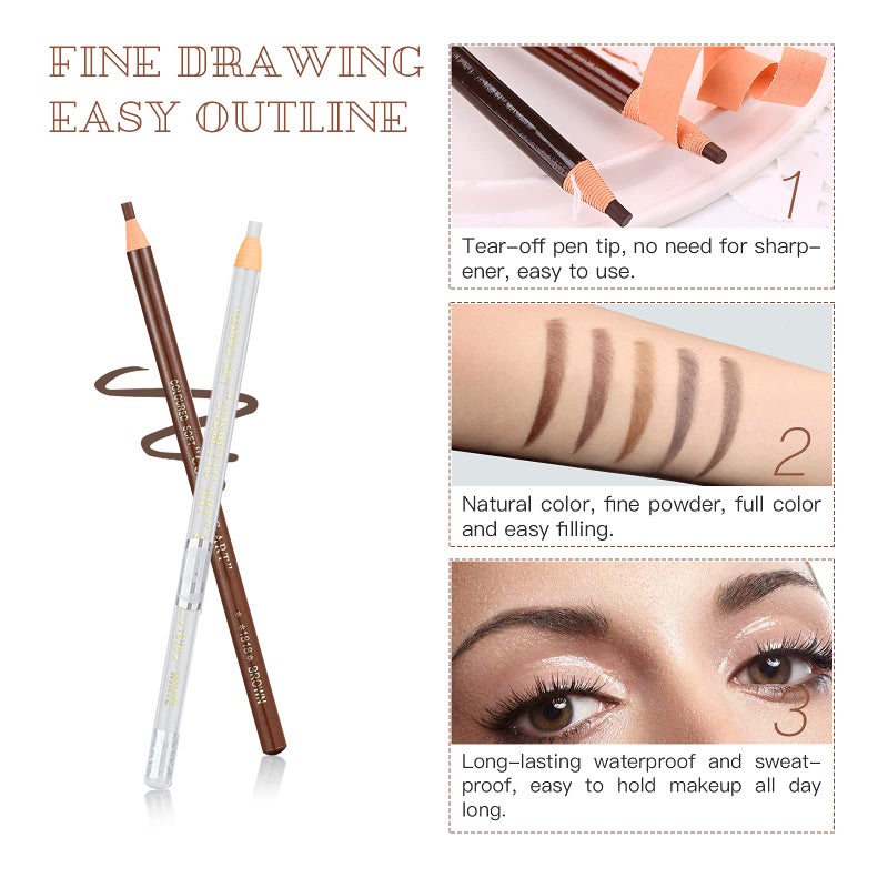 LSxia Waterproof Eye-Brows Pen-cil Set, Pull Cord Peel-off Eyebrow Pencil Microblading Eyebrow Pen Supplies Kit, White Eye-Liner Pencil and Eyebrows Tool Tattoo Makeup For Marking (5+1 Brown) - Image 5
