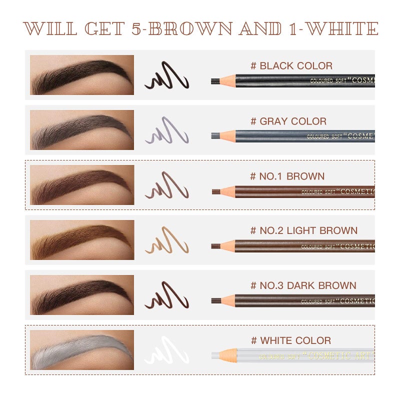 LSxia Waterproof Eye-Brows Pen-cil Set, Pull Cord Peel-off Eyebrow Pencil Microblading Eyebrow Pen Supplies Kit, White Eye-Liner Pencil and Eyebrows Tool Tattoo Makeup For Marking (5+1 Brown) - Image 4