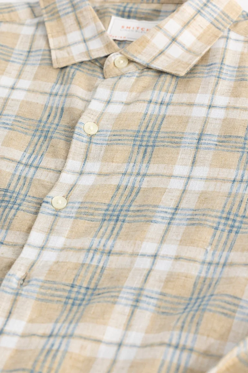 سنيتش Beige Checks Linen Blend Shirt