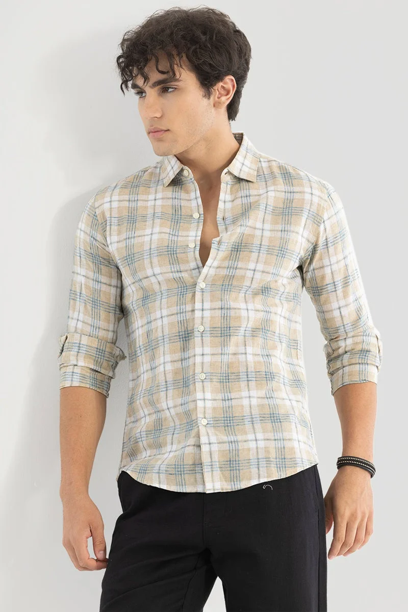 سنيتش Beige Checks Linen Blend Shirt