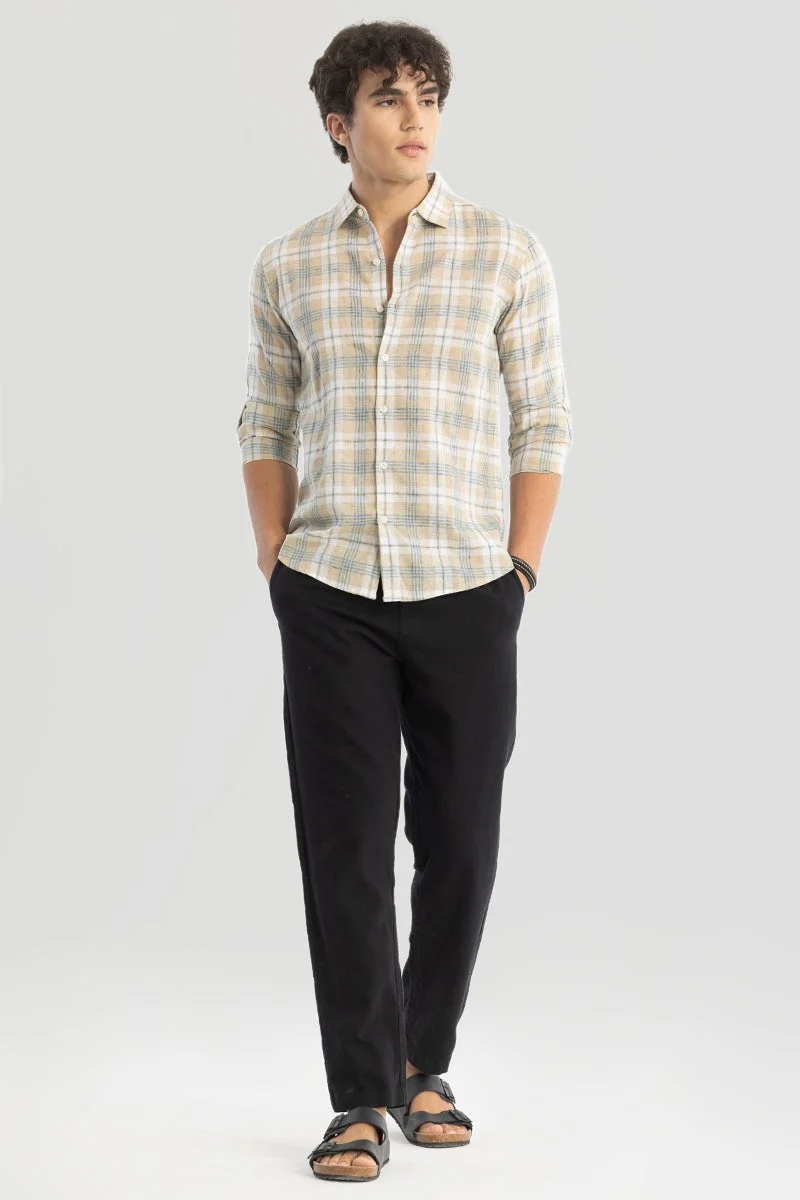 سنيتش Beige Checks Linen Blend Shirt