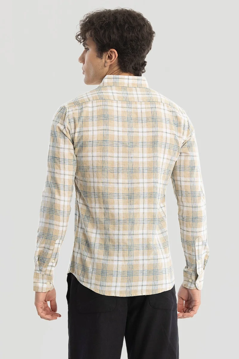 سنيتش Beige Checks Linen Blend Shirt