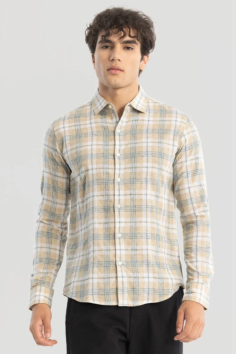 سنيتش Beige Checks Linen Blend Shirt