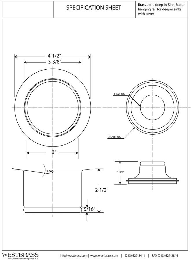 ويست براس شفة وسدادة التخلص من نفايات حوض المطبخ بعمق إضافي 3-1/2 بوصة من Westbrass A2082-62، لون أسود غير لامع - Image 2