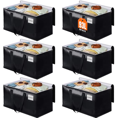 BlissTotes Collapsible Moving Bags - Heavy Duty Boxes with Zippers and Handles, Space Saving Packing Totes for Moving Supplies Storage (93L, 6-Pack, Black) - Image 1