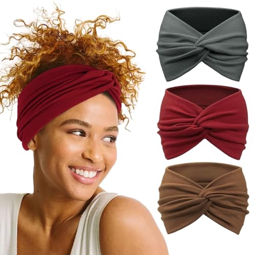 MAYCREATE® 3pcs Wide Hair Band for Women, Headband for Women Girls, Stretchy Hair Bands for Women, Twisted Knots Hair Wrap, Soft Dacron Turban Head Bands for Face Clean, Makeup, Yoga, Workout - Image 1