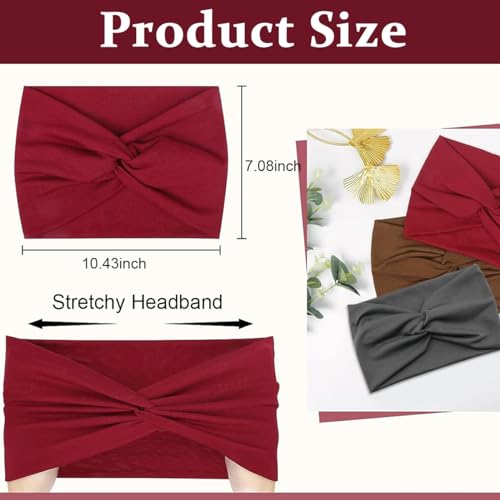 MAYCREATE® 3pcs Wide Hair Band for Women, Headband for Women Girls, Stretchy Hair Bands for Women, Twisted Knots Hair Wrap, Soft Dacron Turban Head Bands for Face Clean, Makeup, Yoga, Workout - Image 2