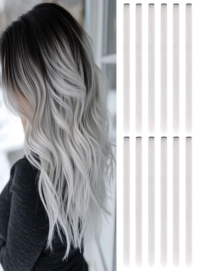 Leeven 22 Inch Grey Colored Hair Extensions Clip in 12PCS Long Straight Clip on Synthetic Hairpieces Colorful Party Highlights Hair Accessories Cosplay Christmas for Women Girl Kids - Image 1