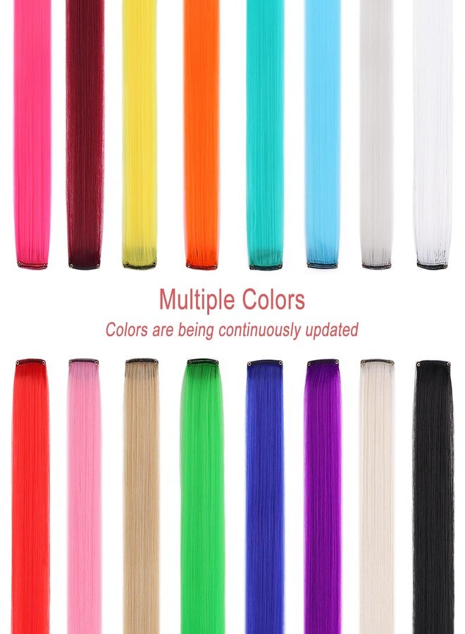 Leeven 22 Inch Grey Colored Hair Extensions Clip in 12PCS Long Straight Clip on Synthetic Hairpieces Colorful Party Highlights Hair Accessories Cosplay Christmas for Women Girl Kids - Image 4