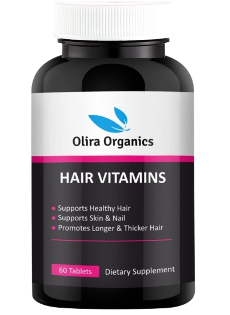 Olira Organics - Hair Vitamins  Supplement 60 Tablets | Biotin 2500mcg With Essential Vitamins For Stronger & Thicker Hair - Image 1
