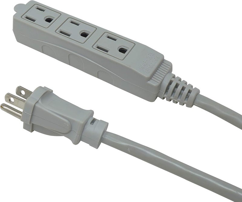 Woods Light Duty Extension Cord 20Ft 16 Gauge 3 Conductor 3 Outlet Cord SJTW Gray 2867 - Image 3