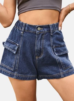 يونيكي Blue Mid Rise Plain Slim Fit Shorts  - Image 1
