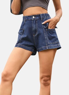 يونيكي Blue Mid Rise Plain Slim Fit Shorts  - Image 4