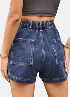 يونيكي Blue Mid Rise Plain Slim Fit Shorts  - Image 3