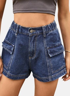 يونيكي Blue Mid Rise Plain Slim Fit Shorts  - Image 2