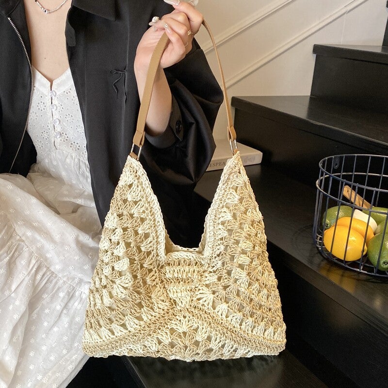 Large Capacity Woven Straw Tote Bag - Image 2