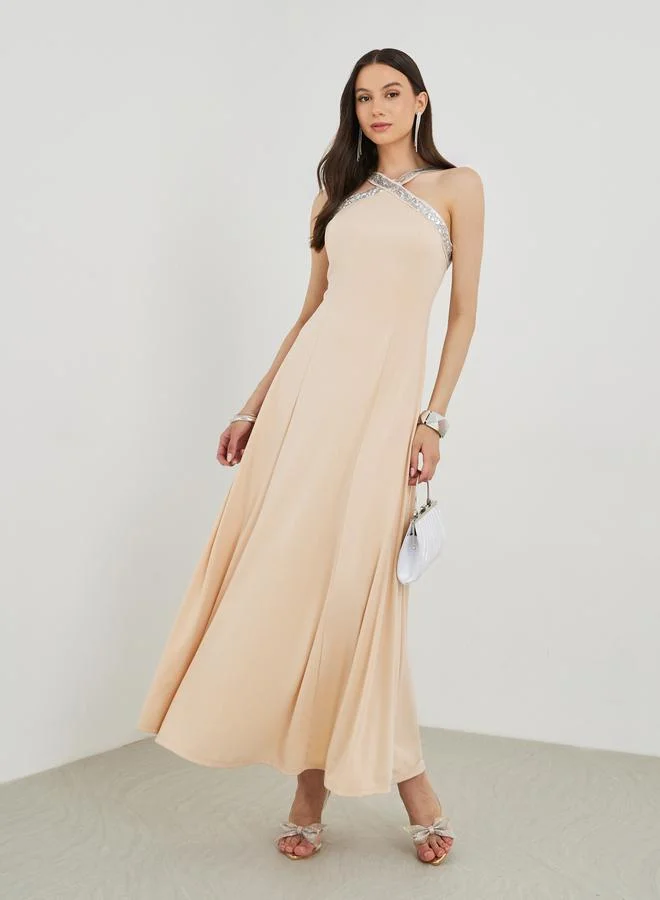 تايك تو Take Two Embellished Sleeveless A-Line Maxi Dress