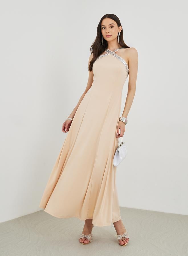 تايك تو فستان ماكسي بدون أكمام بتصميم - مزين - Image 1