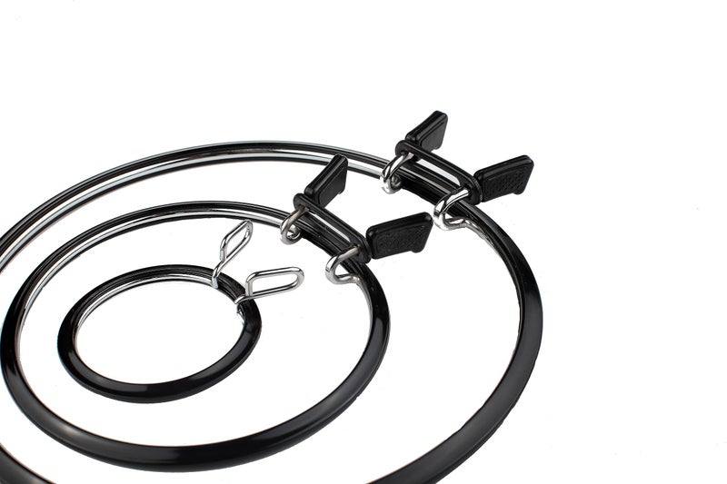 Nurge Premium Quality, Metal Spring Tension Embroidery Hoops, Cross Stich Hoop, Darning Hoops, Embroidery Tension Shed (Black, Siz Mix) - Image 1