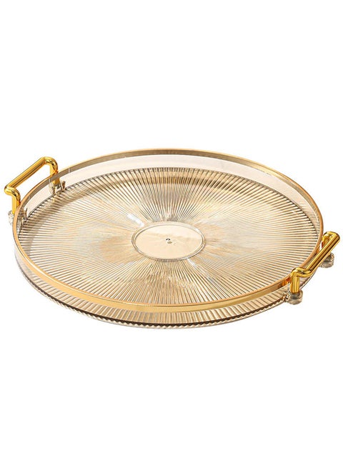 Qiccijoo Serving Trays with Handles Home Decorative Coffee Table Round Tray Ottoman Tray Acrylic Food Tray Fruit Tray Bar Tray Perfume Tray Cocktail Tray（Brown）