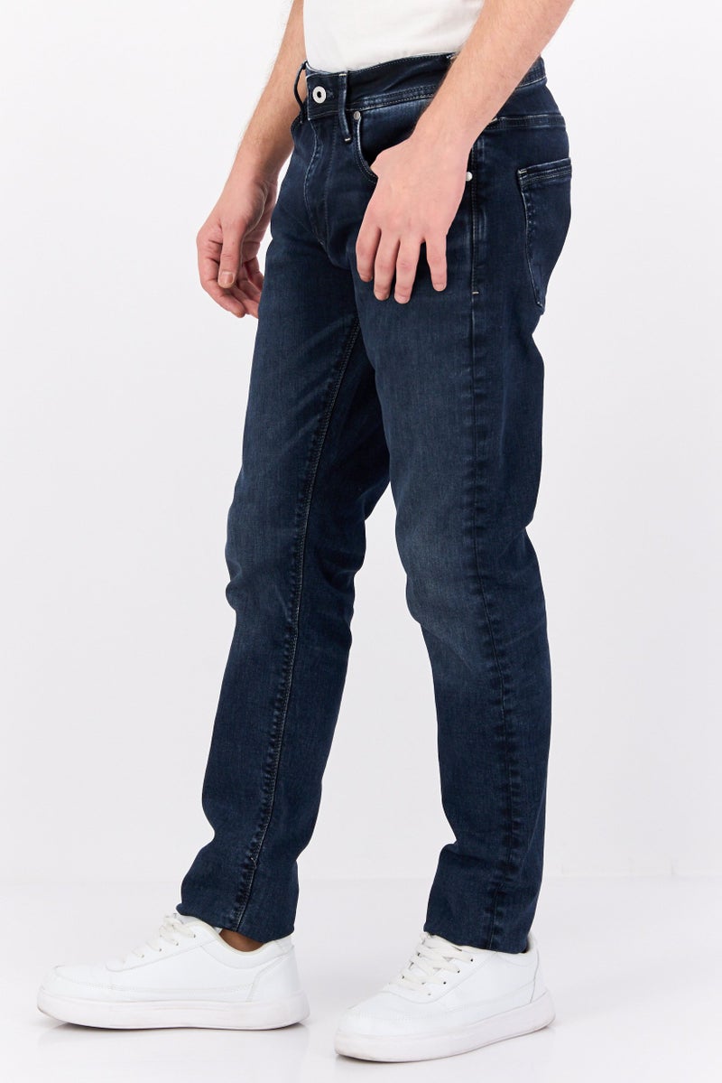 Pepe Jeans Men Taper Fit Washed Stretchable Denim Jeans, Navy - Image 2