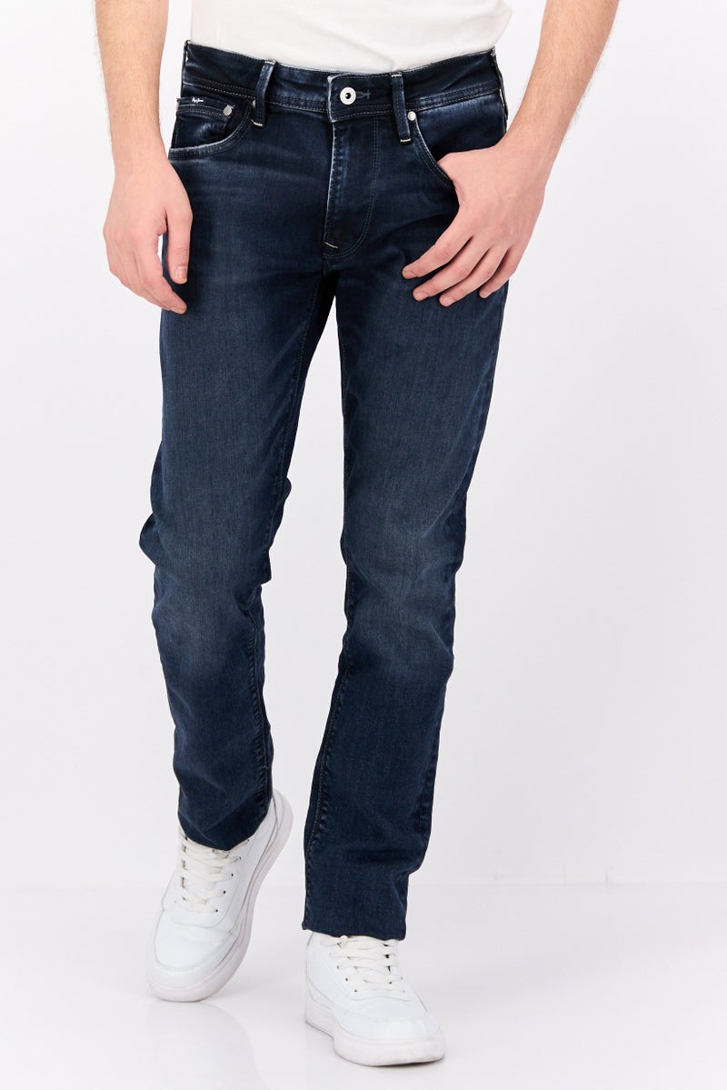 Pepe Jeans Men Taper Fit Washed Stretchable Denim Jeans, Navy - Image 1