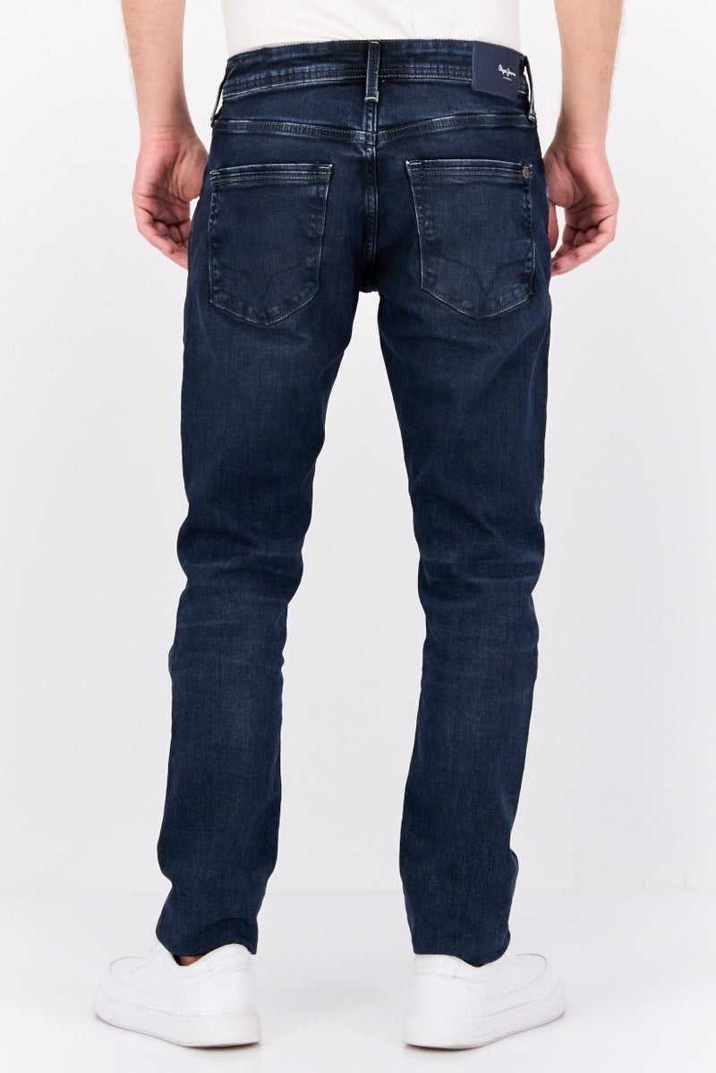 Pepe Jeans Men Taper Fit Washed Stretchable Denim Jeans, Navy - Image 3