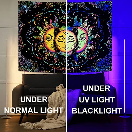 Lifeella Blacklight Sun and Moon Tapestry, UV Reactive Burning Sun Tapestries Glow in Dark Aesthetic Mystic Wall Hanging Colorful (Mutil, 60"×80" (150×200cm)) - Image 4