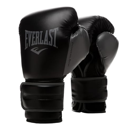 EVERLAST قفازات الملاكمة Everlast Powerlock 2 بخطاف وحلقة | قفازات تدريب القتال | خطاف وحلقة مع دعم يد ومعصم متين | تدريب على الأكياس الثقيلة واللياقة البدنية (أسود، 12 أونصة) - Image 1