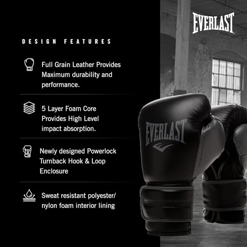 EVERLAST قفازات الملاكمة Everlast Powerlock 2 بخطاف وحلقة | قفازات تدريب القتال | خطاف وحلقة مع دعم يد ومعصم متين | تدريب على الأكياس الثقيلة واللياقة البدنية (أسود، 12 أونصة) - Image 3