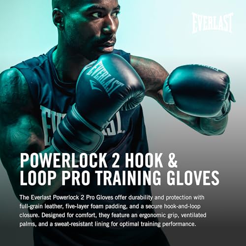 EVERLAST قفازات الملاكمة Everlast Powerlock 2 بخطاف وحلقة | قفازات تدريب القتال | خطاف وحلقة مع دعم يد ومعصم متين | تدريب على الأكياس الثقيلة واللياقة البدنية (أسود، 12 أونصة) - Image 2