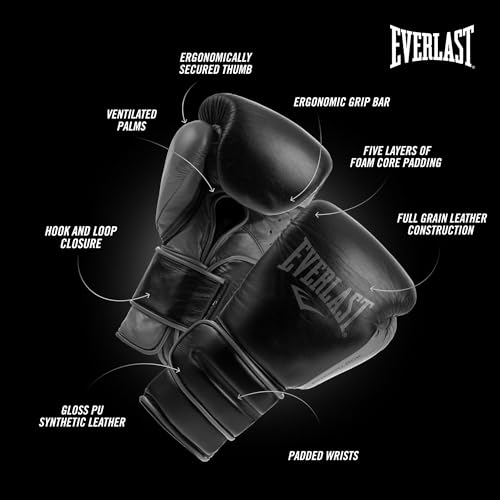 EVERLAST قفازات الملاكمة Everlast Powerlock 2 بخطاف وحلقة | قفازات تدريب القتال | خطاف وحلقة مع دعم يد ومعصم متين | تدريب على الأكياس الثقيلة واللياقة البدنية (أسود، 12 أونصة) - Image 4