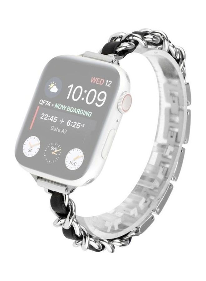 NIBEMINENT Single Row Metal Replacement Strap Watchband for Apple Watch Series 7/6/SE/5/4/3/2/1 38/40/41mm Silver/Black - Image 1