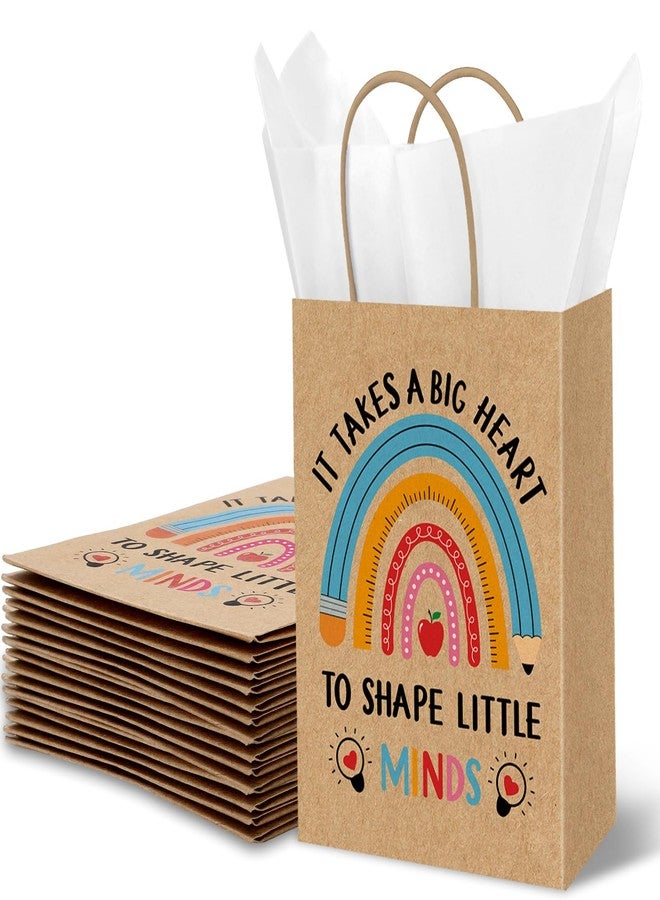 Whaline 24 Pcs Teacher Appreciation Kraft Paper Bags with 30 Sheets Tissue Paper Pencil Rainbow Candy Treat Bags with Handles for Teachers' Day Back to School Party Favors Supplies - Image 1