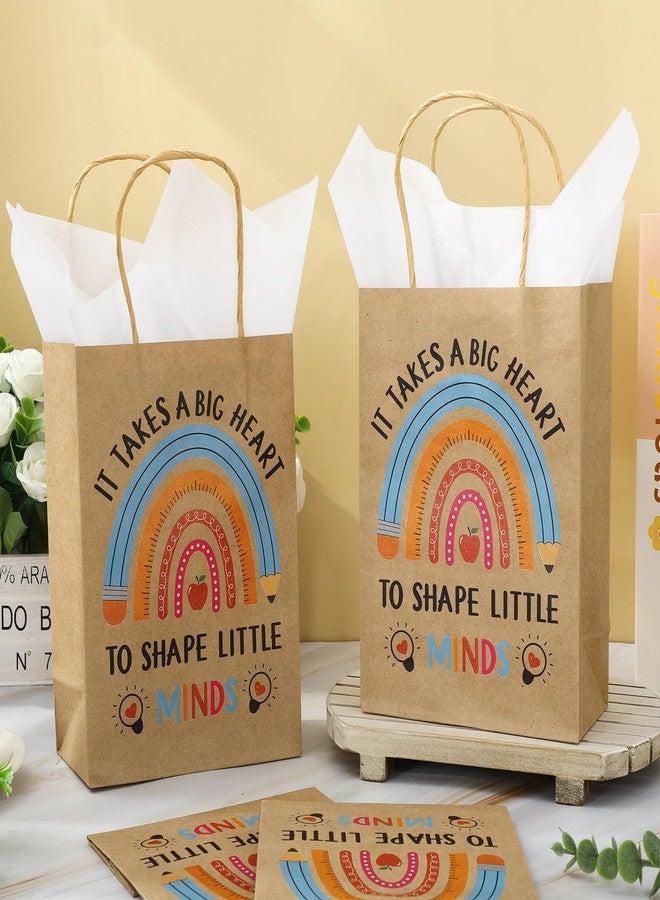 Whaline 24 Pcs Teacher Appreciation Kraft Paper Bags with 30 Sheets Tissue Paper Pencil Rainbow Candy Treat Bags with Handles for Teachers' Day Back to School Party Favors Supplies - Image 4