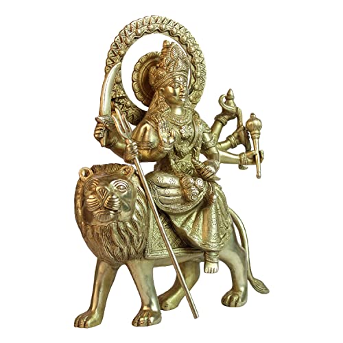 ARTVARKO Brass Maa Durga Idol Sitting On Lion Ma Sherwali Murti Devi Statue for Home Mandir Office Gift Navratra Puja 12 Inches - Image 3