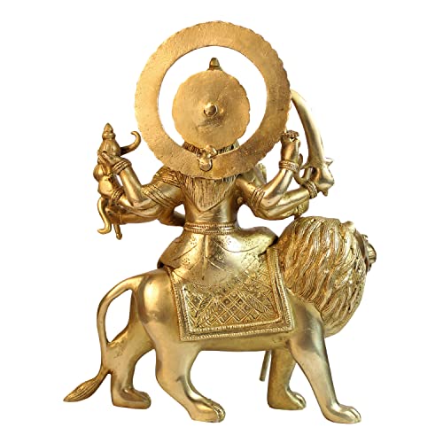 ARTVARKO Brass Maa Durga Idol Sitting On Lion Ma Sherwali Murti Devi Statue for Home Mandir Office Gift Navratra Puja 12 Inches - Image 5