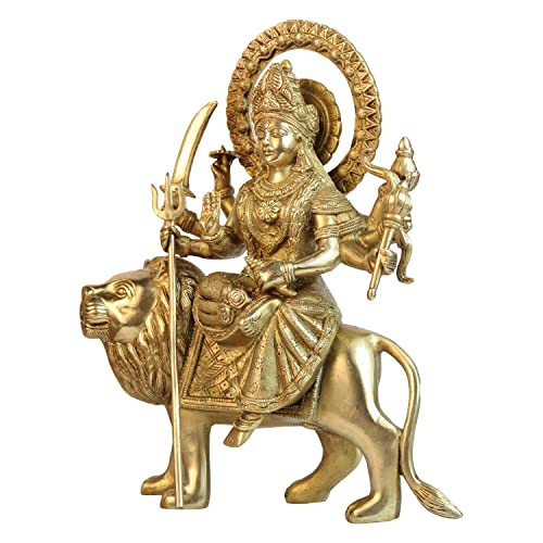 ARTVARKO Brass Maa Durga Idol Sitting On Lion Ma Sherwali Murti Devi Statue for Home Mandir Office Gift Navratra Puja 12 Inches - Image 4