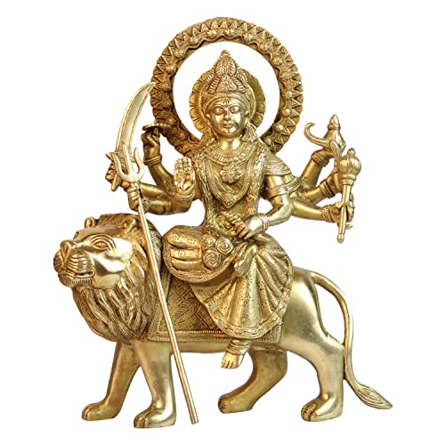 ARTVARKO Brass Maa Durga Idol Sitting On Lion Ma Sherwali Murti Devi Statue for Home Mandir Office Gift Navratra Puja 12 Inches - Image 2
