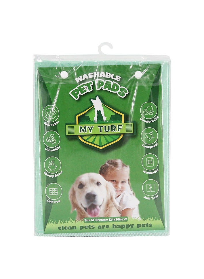 My Turf Pack of 2, 60cmx90cm, Super Absorbent Washable Puppy Pads, Reusable Puppy Training Pads, Thick Dog Training Pads, Fast Drying, Anti Slip, Leak Proof, Odour Control, Pee Pads, Puppy Mats - Image 1