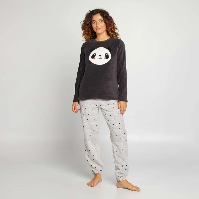 Kiabi Fleece Sweatshirt And Trouser Pyjama Set - 2-Piece Set Grey