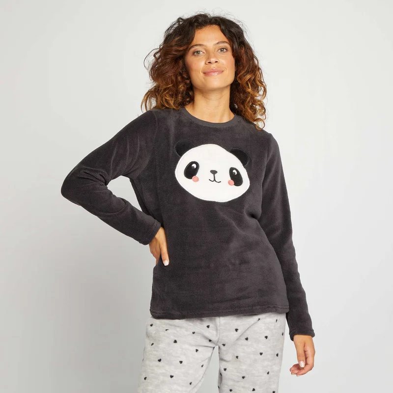 Kiabi Fleece Sweatshirt And Trouser Pyjama Set - 2-Piece Set Grey