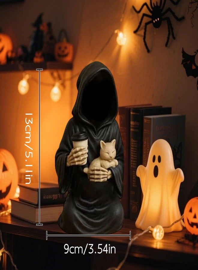 Gorbgle Halloween Decor, Gothic Decor Mysterious Resin Statue with Cat, Black Robe Spooky Figurines, Goth Sculptures Table Centerpiece for Home Office, Desk, Mantel, Bookshelf, Indoor Decorations - Image 3